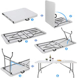 SKONYON 6ft Table, Plastic Folding Table with Carrying Handle Rectangular - Lightweight and Portable (White)