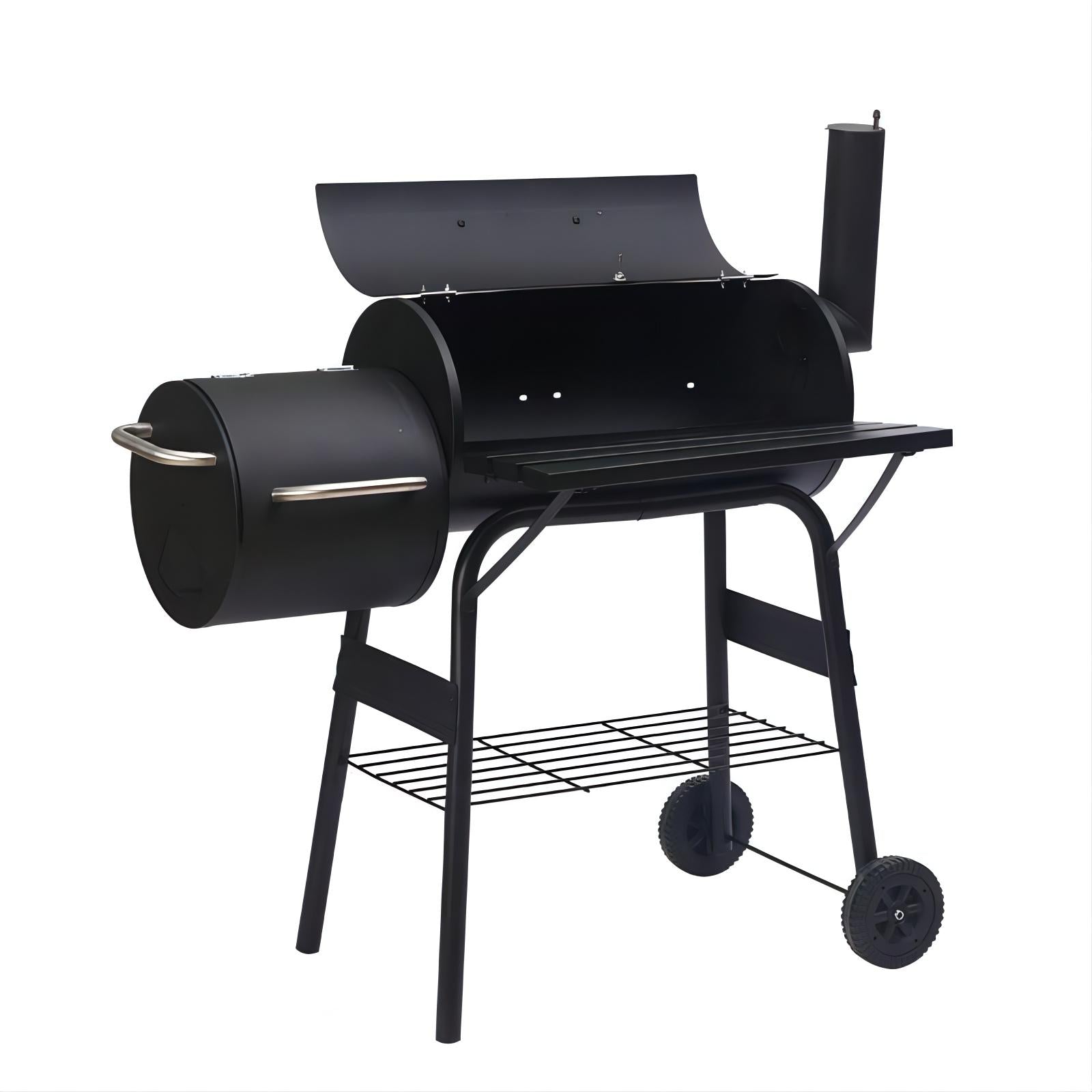 Heavy-Duty Charcoal Grill Offset Smoker with Cover in Black