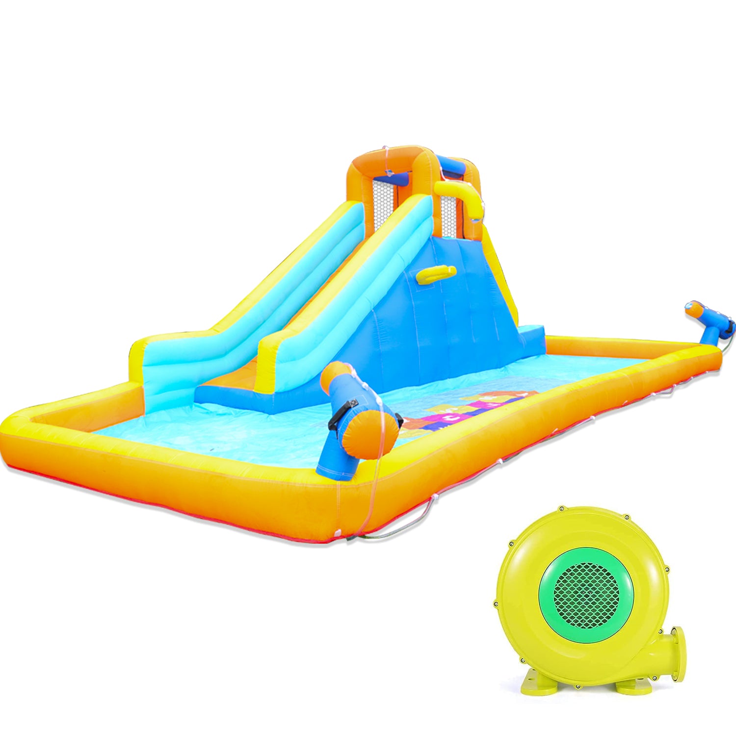 Multi-Colored Inflatable Water Slide Park Heavy-Duty Nylon Bounce House for Outdoor Fun with Air Pump & Carrying Case