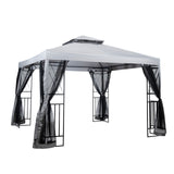 10 ft. x 10 ft. Gray Steel 2-Tier Outdoor Patio Gazebo with Roof and Netting