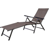 Steel Outdoor Chaise Lounge Chair Adjustable Folding Pool Lounger in Brown