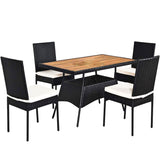 5-Piece Wicker Outdoor Dining Set with White Cushions