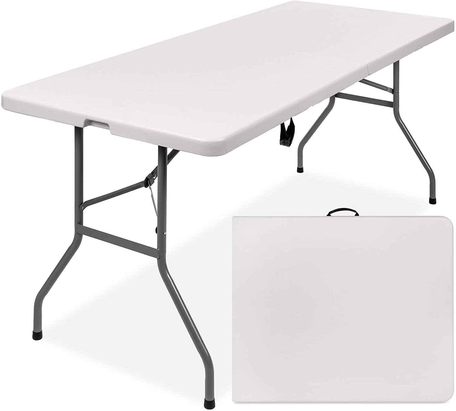 72 in. Granite White Plastic Fold-In-Half Folding Table