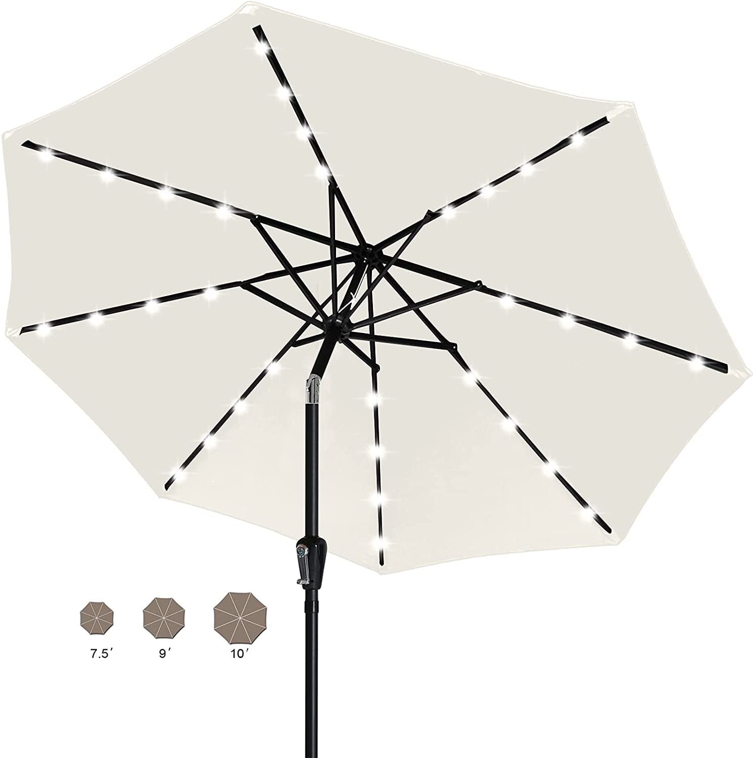 10 ft. Steel Market Tilt Patio Umbrella with Crank and Solar LED in Beige