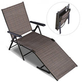 Steel Outdoor Chaise Lounge Chair Adjustable Folding Pool Lounger in Brown