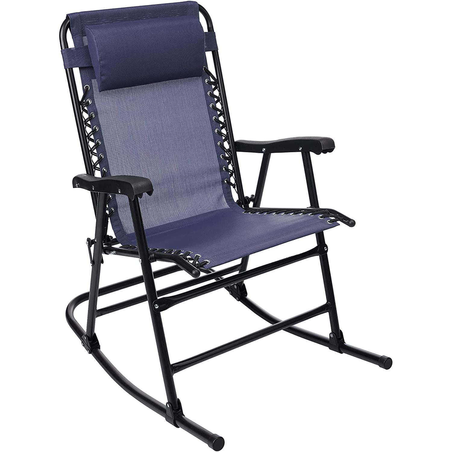 Black Metal Outdoor Rocking Chair with Headrest