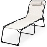 Folding Metal Outdoor Lounge Chair with Adjustable Backrest and Pillow in Gray