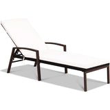 Brown Rattan Wicker Outdoor Lounge Chair with White Cushions