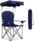 Portable Folding Blue Steel Camping Chair with Canopy and Carrying Bag