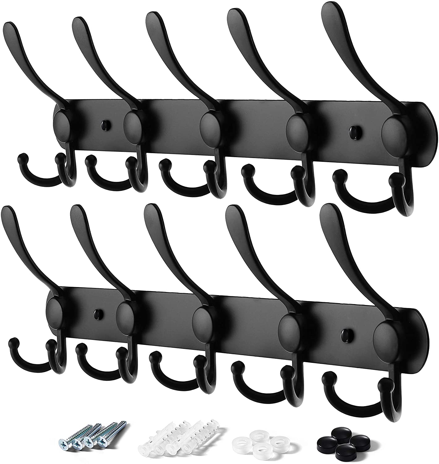 Coat Rack Wall Mount - 5 Tri Hooks,Stainless Steel Heavy Duty Coat Hat Hanger for Wall Organized and Storage,Black, 2 Packs