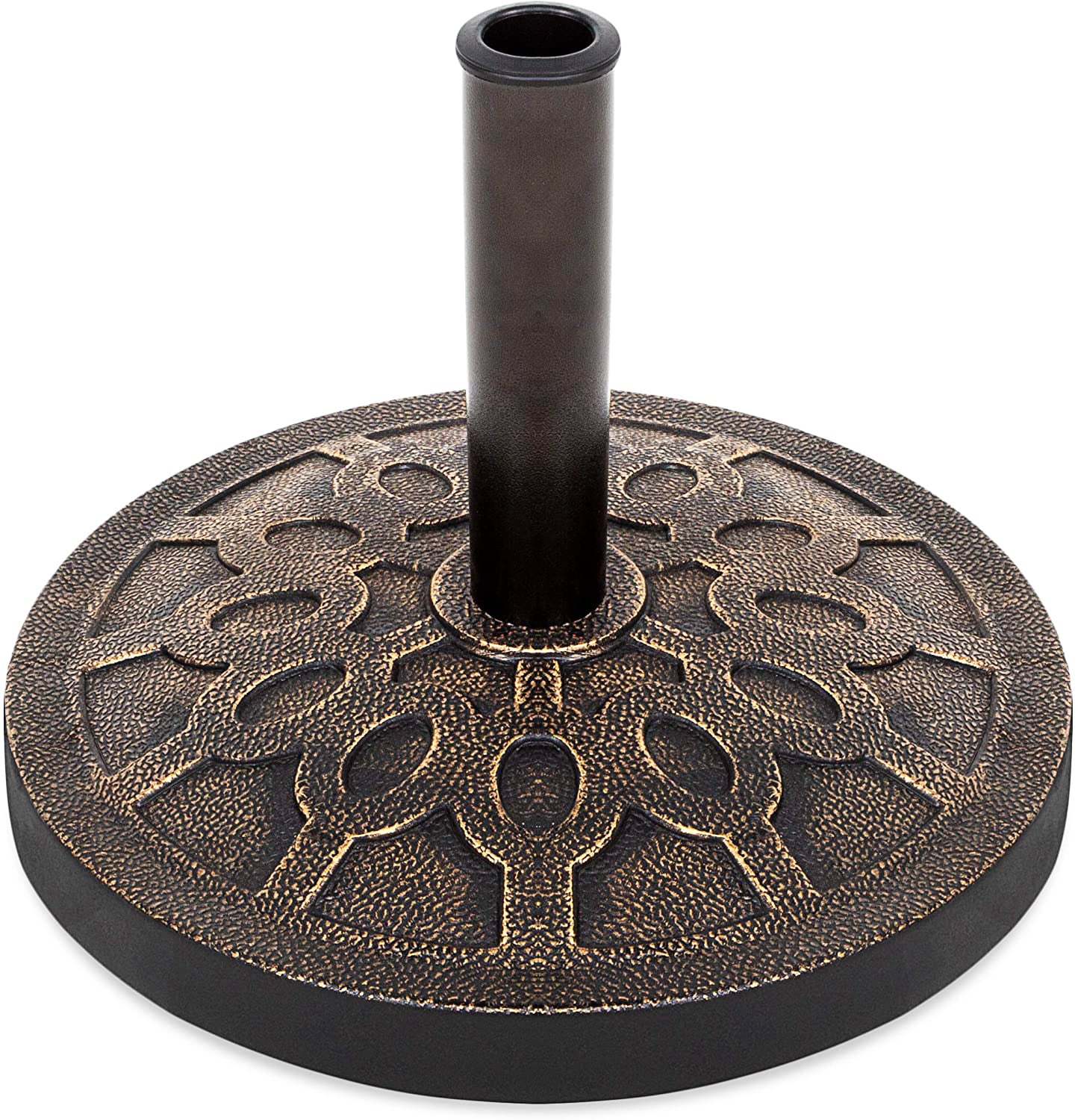 27.5 lbs. Circle Weave Round Resin Patio Umbrella Base in Antique Bronze