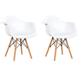 Modern Molded Plastic Outdoor Dining Chair in White Set of 2