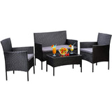 4-Piece Steel Outdoor Patio Wicker Conversation Set with Beige Cushions