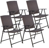 Brown Steel Folding Outdoor Lounge Chair (Set of 4)