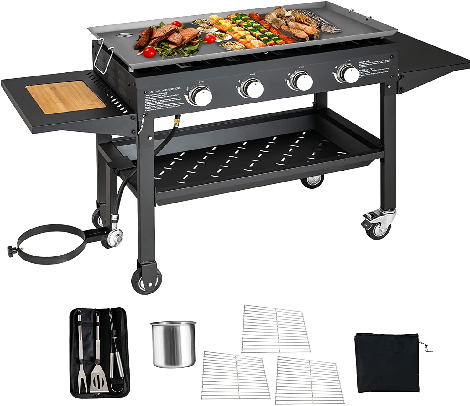 4-Burner Propane Gas Grill with Griddle Top