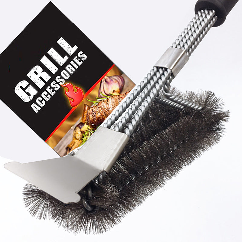 Grill Brush and Scraper - Extra Strong BBQ Cleaner Accessories - Safe Wire Bristles 18" Stainless Steel Barbecue Triple Scrubber Cleaning Brush,Wizard Tool