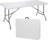 SKONYON Folding Utility Table 6ft Fold-in-Half Portable Plastic Picnic Party Dining Camp Table, White