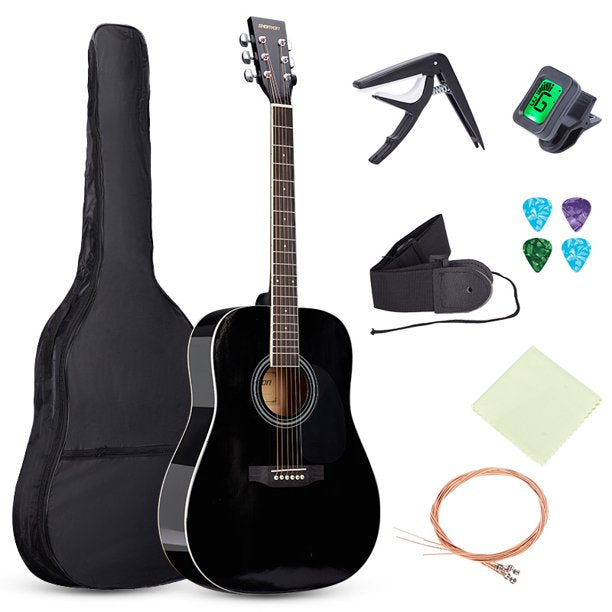 Acoustic Guitar 41-inch all-wood Acoustic Guitar Starter kit Bag, E-Tuner, Pick, Strap, Rag