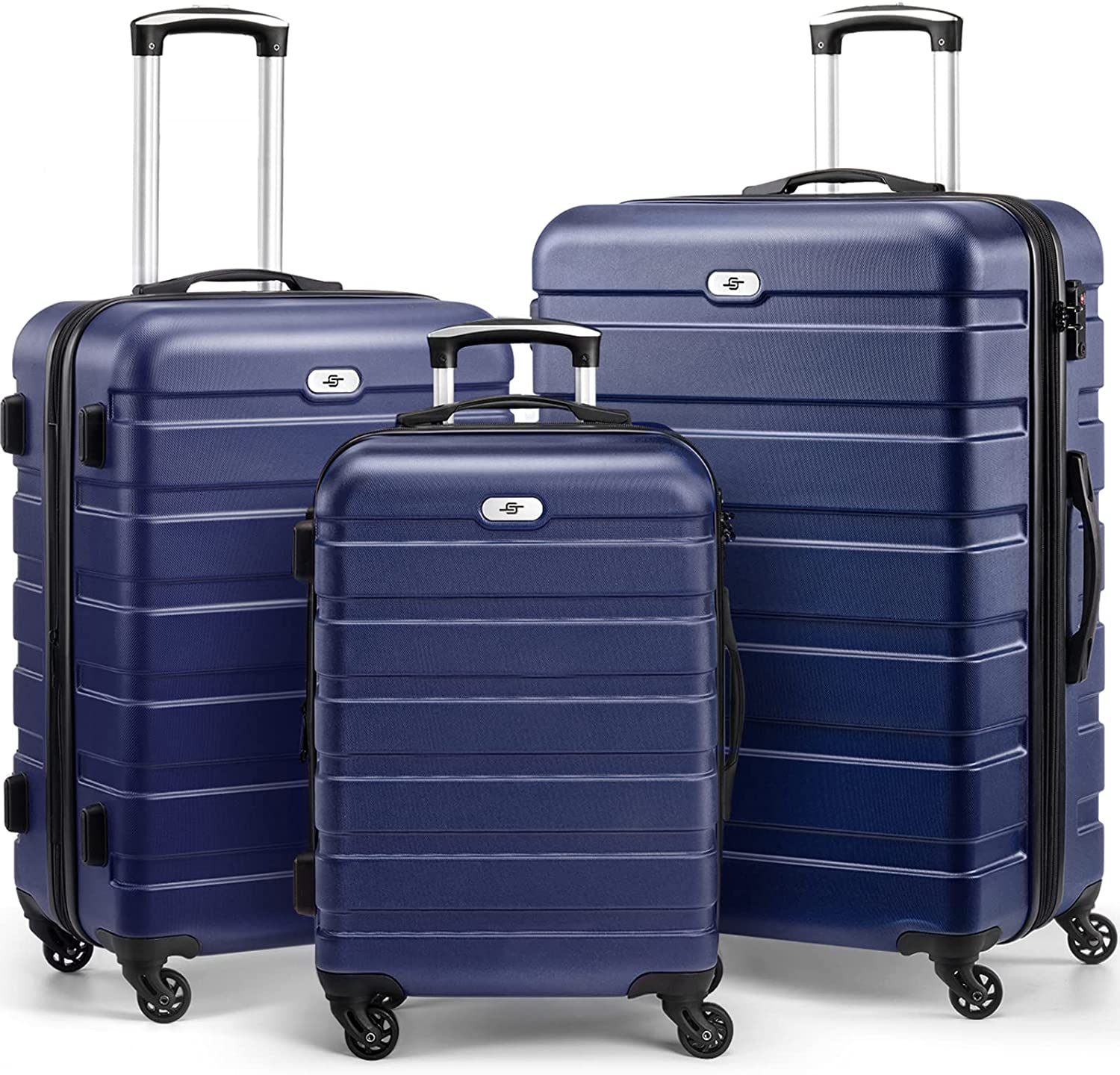 SKONYON Lightweight Spinner Blue 3 Piece Luggage Set with TSA Lock