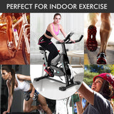 Indoor Cycling Bike Trainer with Comfortable Seat Cushion, Belt Drive System and LCD Monitor for Home Workout