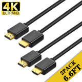 4K HDMI Cable 6.6ft [2-Pack], Gold-plated Connectors High Speed 18Gbps HDMI 2.0 Cable, 4K 60Hz / 2K 144Hz,Ultra HD,2160P, 1080P, ARC