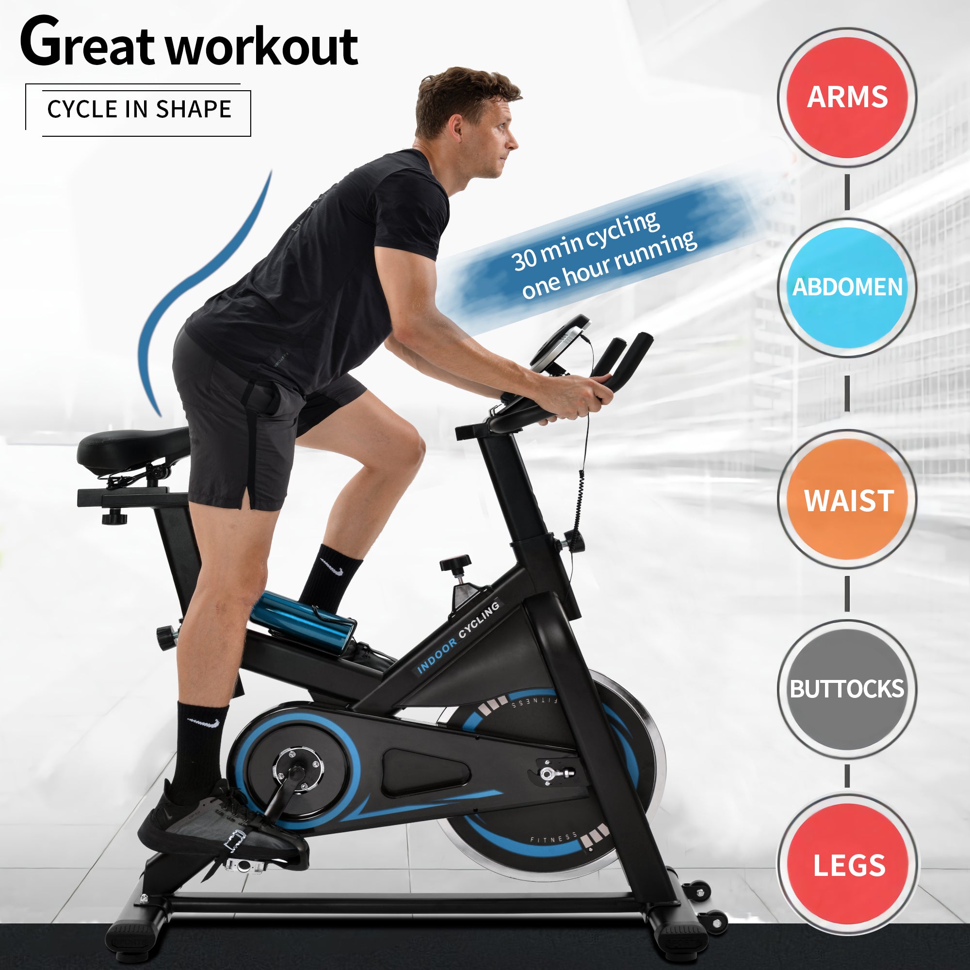 Indoor Exercise Bike,Indoor Cycling Bike Trainer,Chromed Flywheel, Silent Belt Drive Indoor Cycle Bike with Leather Resistance Pad