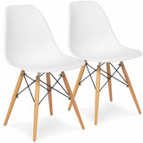 SKONYON Set of 4 Mid Century Modern Dining Chairs w/ Wood Legs, Molded Plastic Shell - White