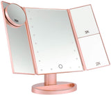 SUGIFT Makeup Mirror Vanity Mirror with 22 LED Lights, 1x 2X 3X 10X Magnification, Lighted Makeup Mirror, Touch Control, Trifold Makeup Mirror(Rose Gold)