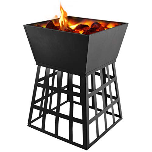SKONYON Outdoor Fire Pit Wood Burning Portable and Detachable Design Square Multifunction 2 in 1 Charcoal Burner Fire Pit BBQ Grill