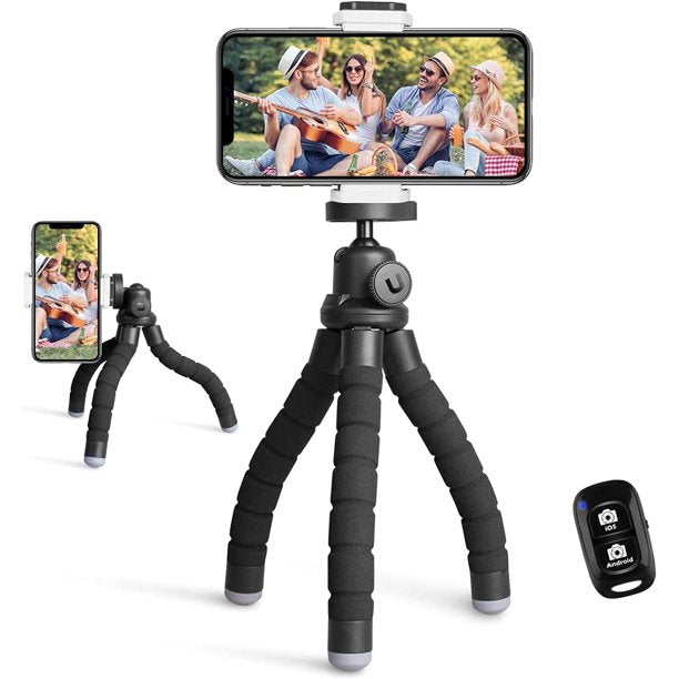 SUGIFT Phone Tripod, Portable and Flexible Tripod with Wireless Remote and Universal Clip, Cell Phone Tripod Stand for Video Recording (Black)