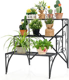 27 in. Tall Outdoor Black Metal Plant Stand (3-Tiered)