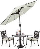 10 ft. Steel Market Tilt Patio Umbrella with Crank and Solar LED in Beige