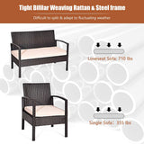 4-Piece Wicker Outdoor Patio Conversation Set with Tan Cushions and Coffee Table
