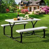White Folding Steel Outdoor Patio Picnic Table with 2 Bench
