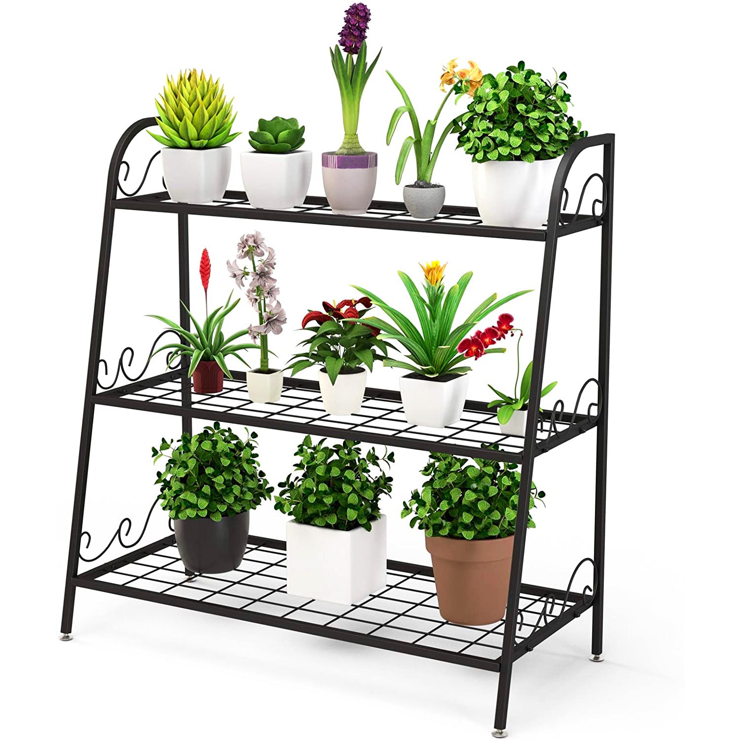 32 in. Tall Indoor/Outdoor Black Metal Plant Stand (3 Tiered)