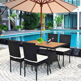 5-Piece Wicker Outdoor Dining Set with White Cushions