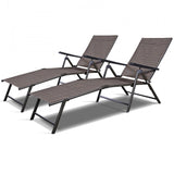 Steel Outdoor Chaise Lounge Chair Adjustable Folding Pool Lounger in Brown