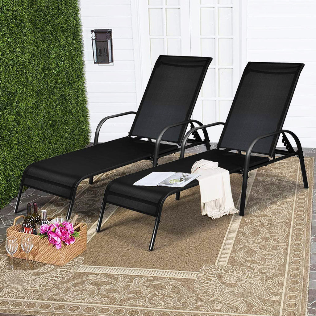 Black Steel Outdoor Chaise Lounge (2Pack) Skonyon