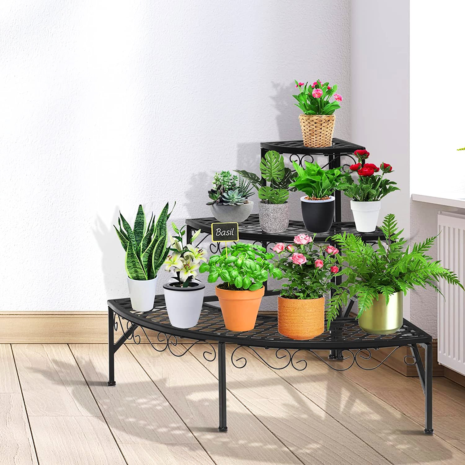 24 in. Tall Indoor/Outdoor Black Metal Plant Stand (3-Tiered)
