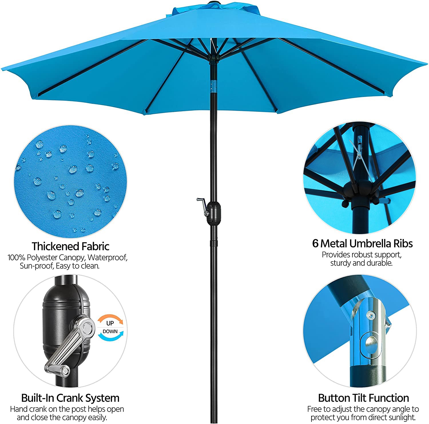 7.5 ft. Market Outdoor Patio Umbrella with Push Button Tilt and Crank in Turquoise
