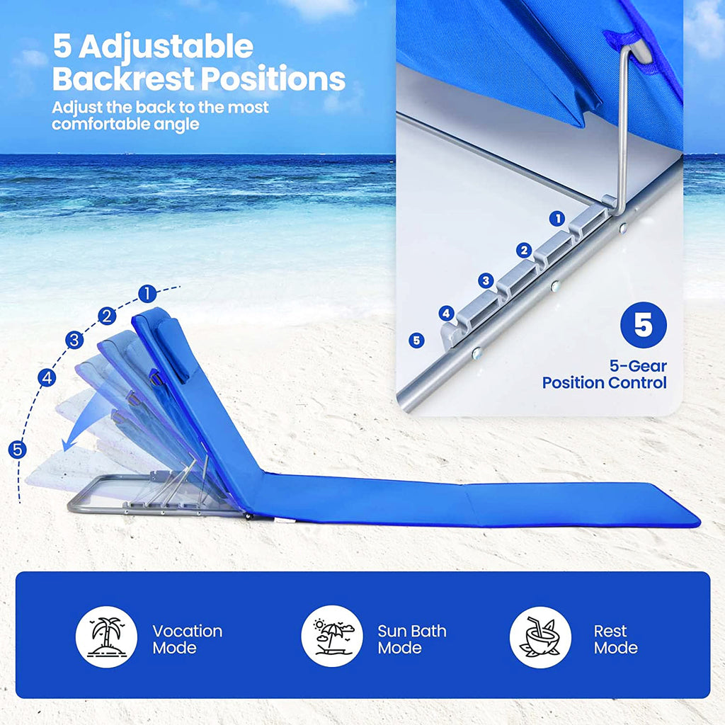 5Position Outdoor Folding Beach Lounge Chair Mat with Table Skonyon