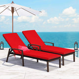 Adjustable Height Rattan Outdoor Lounge Chair with Red Cushions (2-Pack)