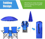 Portable Blue Steel Folding Camping Chair with Umbrella and Carry Bag