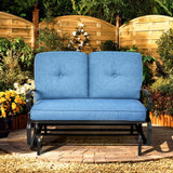 2-Person Metal Outdoor Glider with Blue Cushion