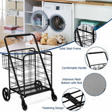 Steel 4-Wheeled Utility Shopping Cart with Basket in Black