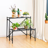 24 in. Tall Outdoor Black Metal Plant Stand (2-Tiered)