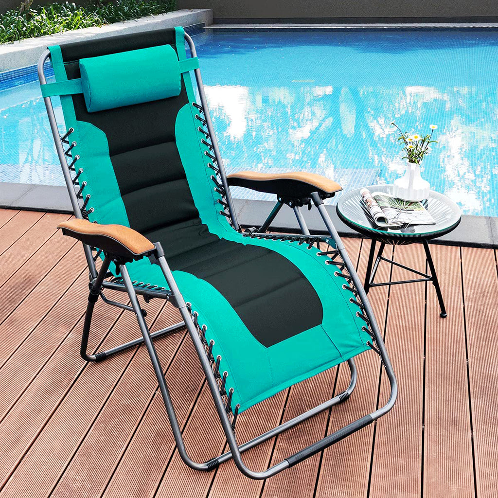 Oversize Folding Adjustable Steel Outdoor Lounge Chair in Turquoise