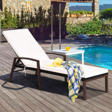 Brown Rattan Wicker Outdoor Lounge Chair with White Cushions