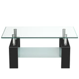 SKONYON Modern Glass Coffee Table, Black/Clear