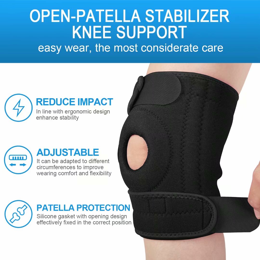 Knee Brace for Men & Women Adjustable Knee Support Injury Recovery Pain Relief Comfort Neoprene Knee Wrap for Weightlifting Running (One Size)